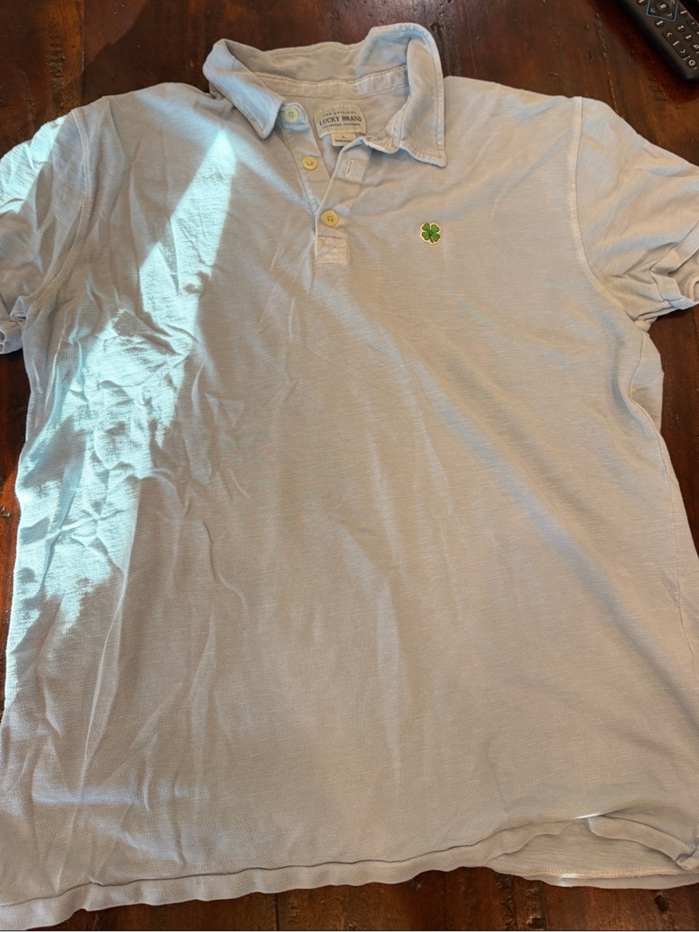 Lucky Brand Pale Blue Polo with Green Clover Patch